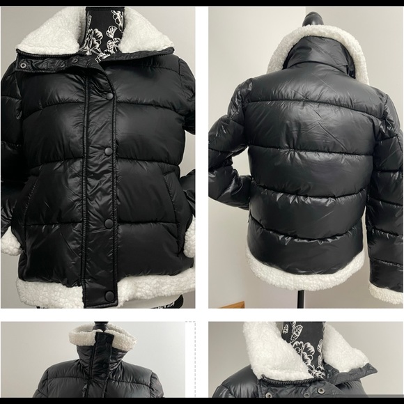 7 FOR ALL MANKIND PUFFER JACKET , BLACK AND WHITE FAUX FUR TRIM EXTRA WARM - Picture 9 of 16